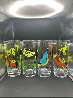 4 Charley Harper Bird Glasses • Todd Oldham Fishs Eddy • MCM Drinkware Set